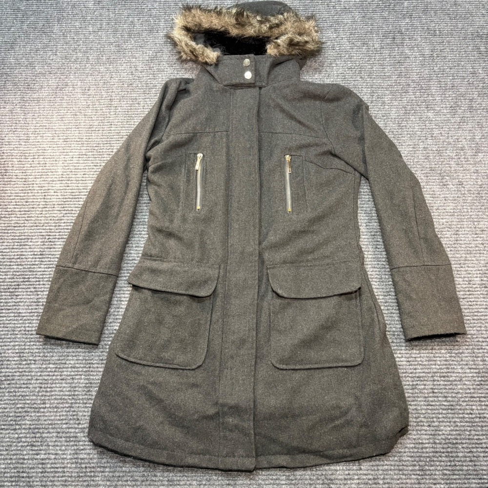 Yoki Outerwear Gray Hooded Parka Faux Fur Trim Sherpa Lined Jacket Womens Small